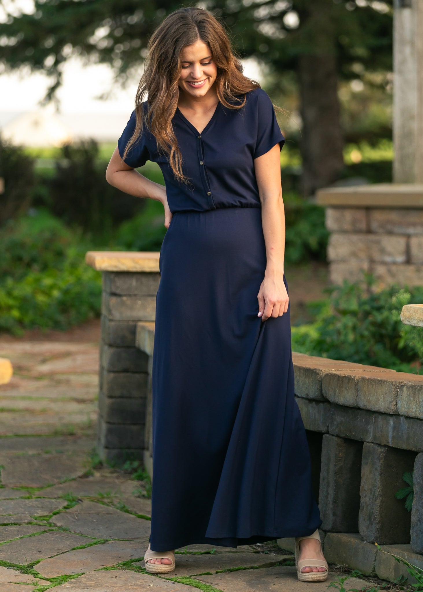 Robe longue Ella Navy à taille cintrée