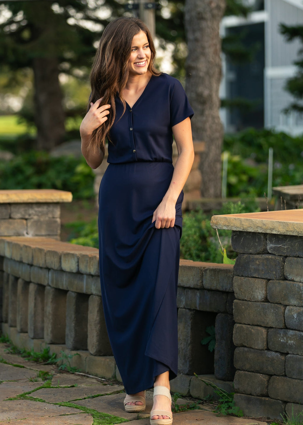 Robe longue Ella Navy à taille cintrée