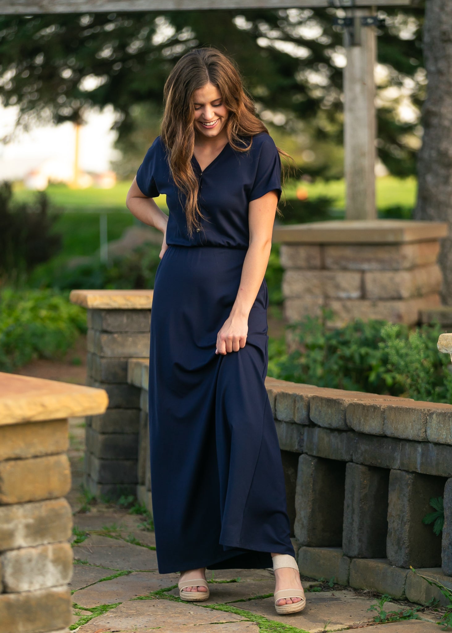 Robe longue Ella Navy à taille cintrée