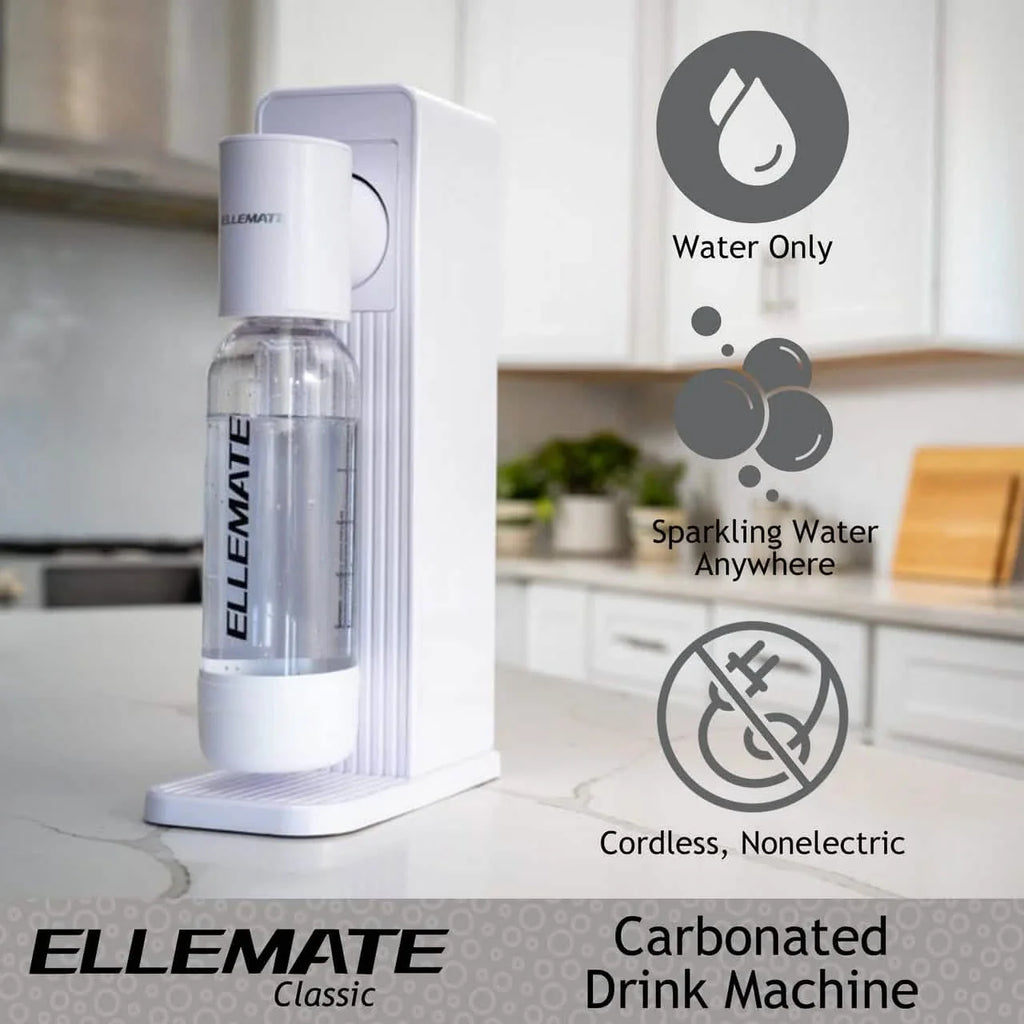 Machine à soda classique Ellemate, eau gazeuse avec technologie de gazéification à une touche, carbonatation sans fil pour une eau pétillante