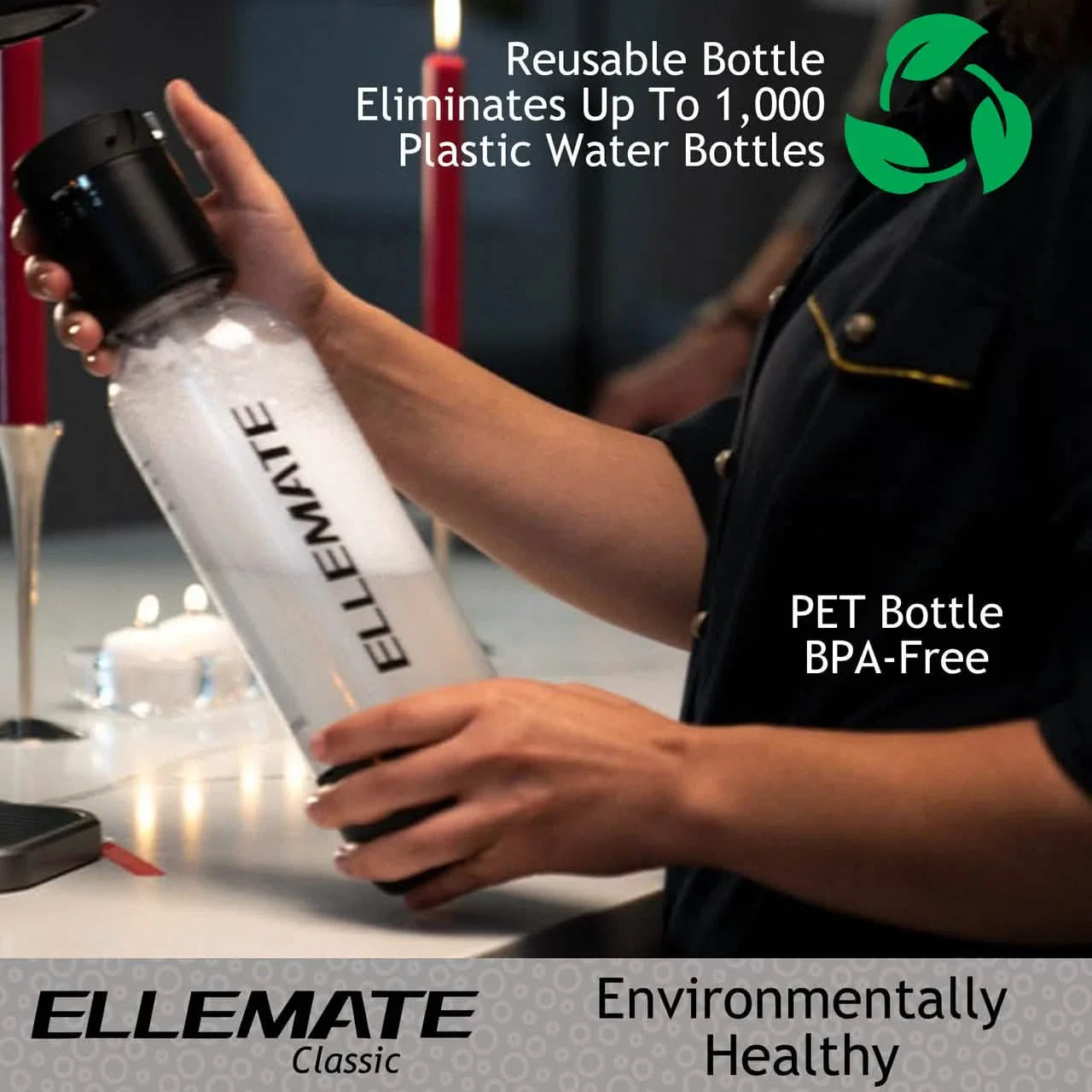 Machine à soda classique Ellemate, eau gazeuse avec technologie de gazéification à une touche, carbonatation sans fil pour une eau pétillante