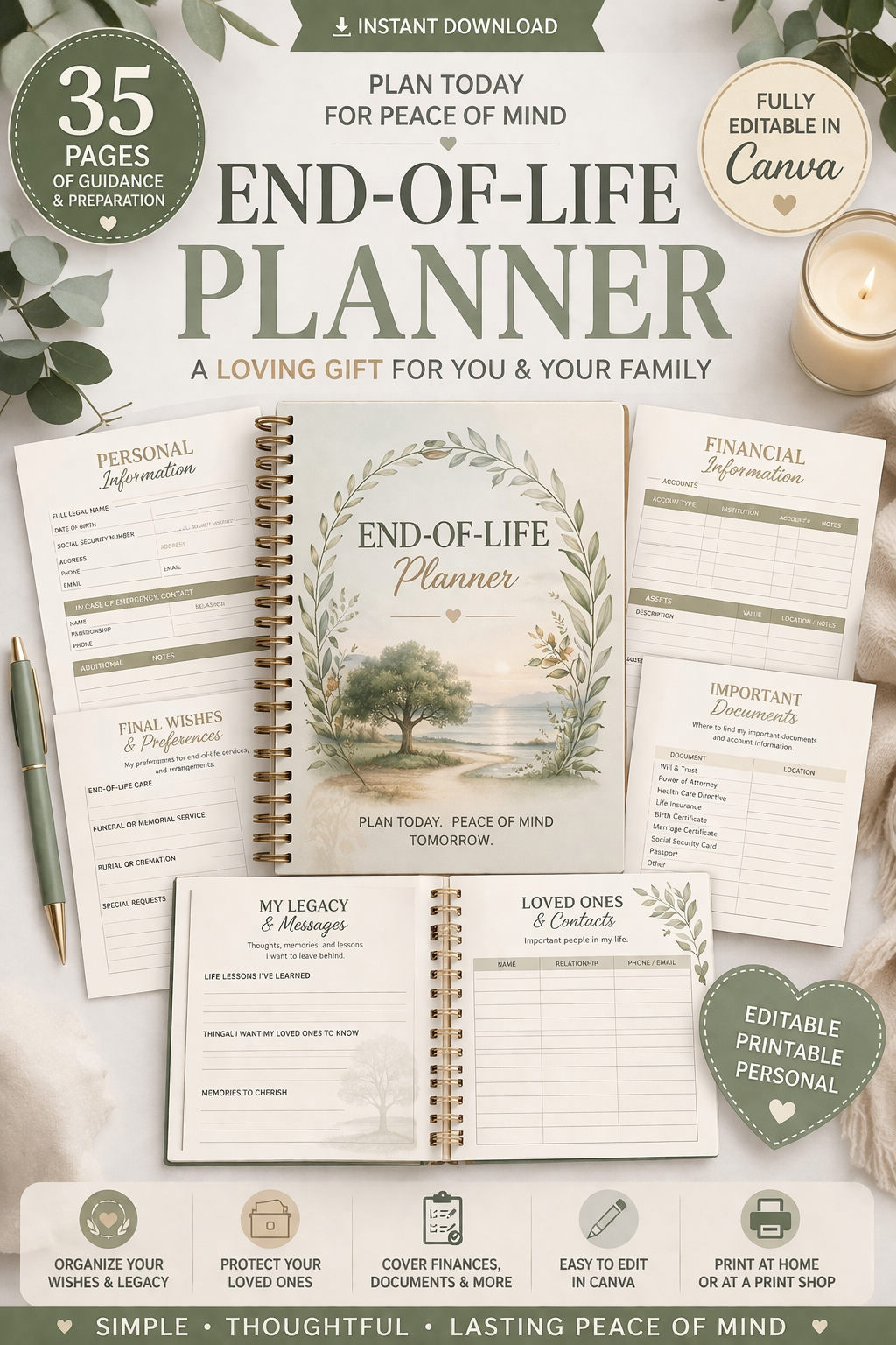 End-of-Life Planner | 35-Page Editable Canva Template