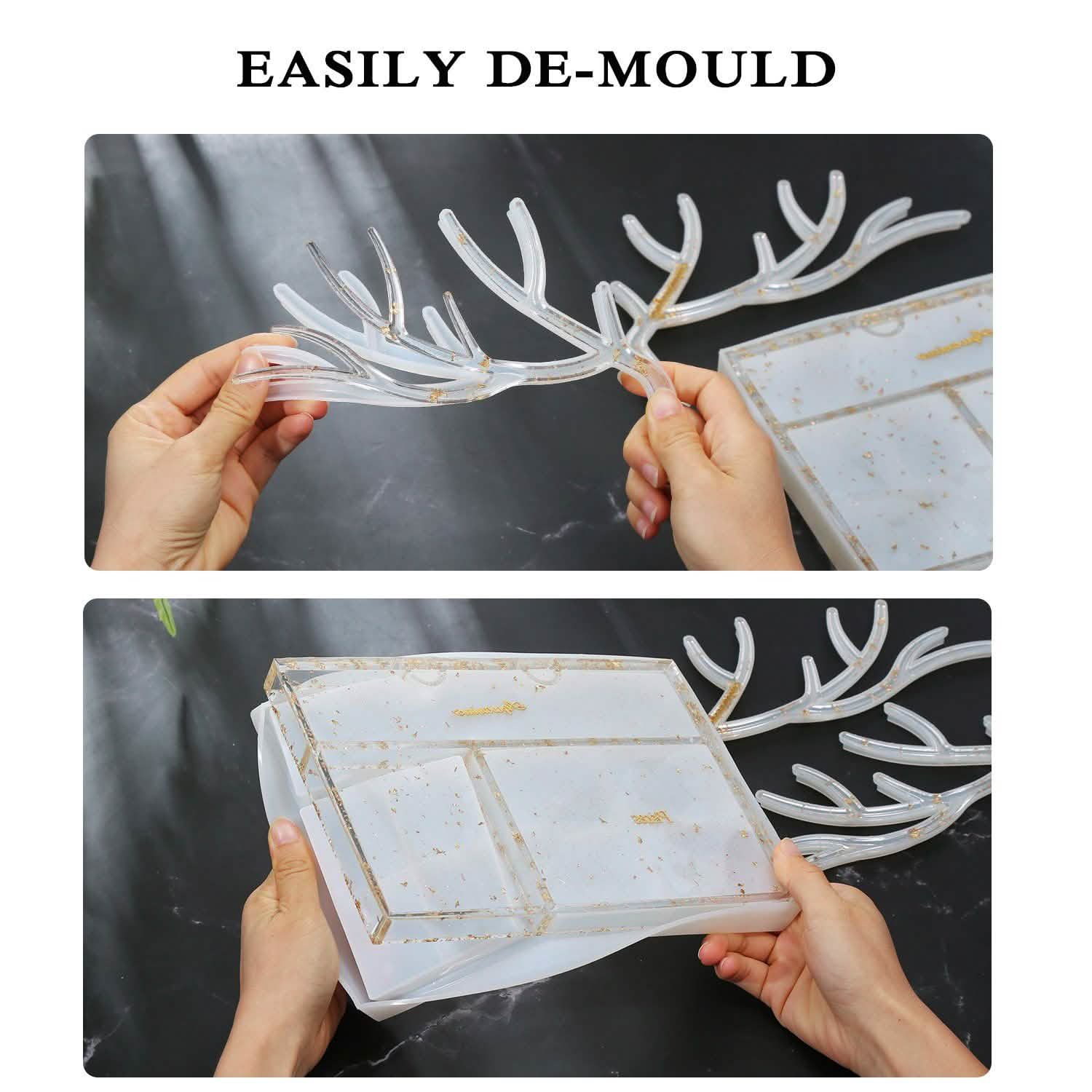 Moule en silicone en résine époxy, plateau en forme de branche de cerf, présentoir à bijoux