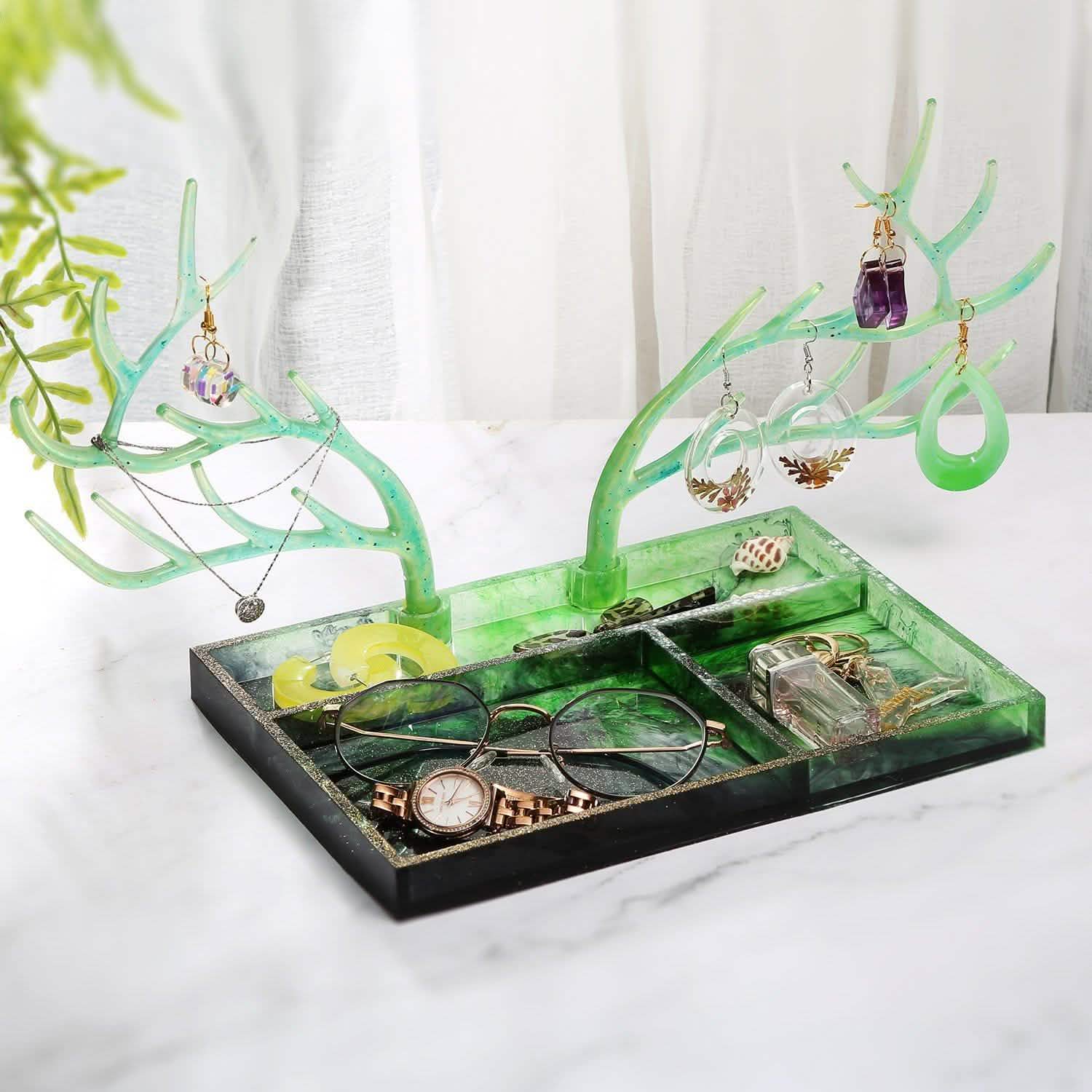 Moule en silicone en résine époxy, plateau en forme de branche de cerf, présentoir à bijoux