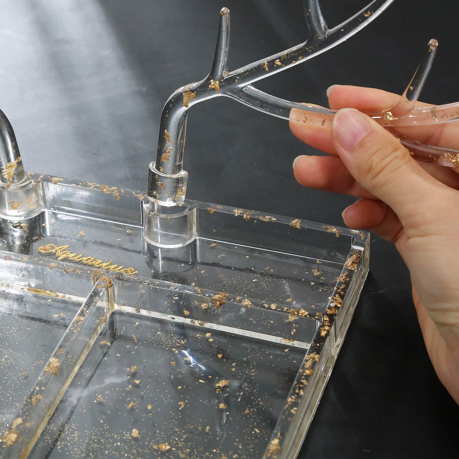 Moule en silicone en résine époxy, plateau en forme de branche de cerf, présentoir à bijoux