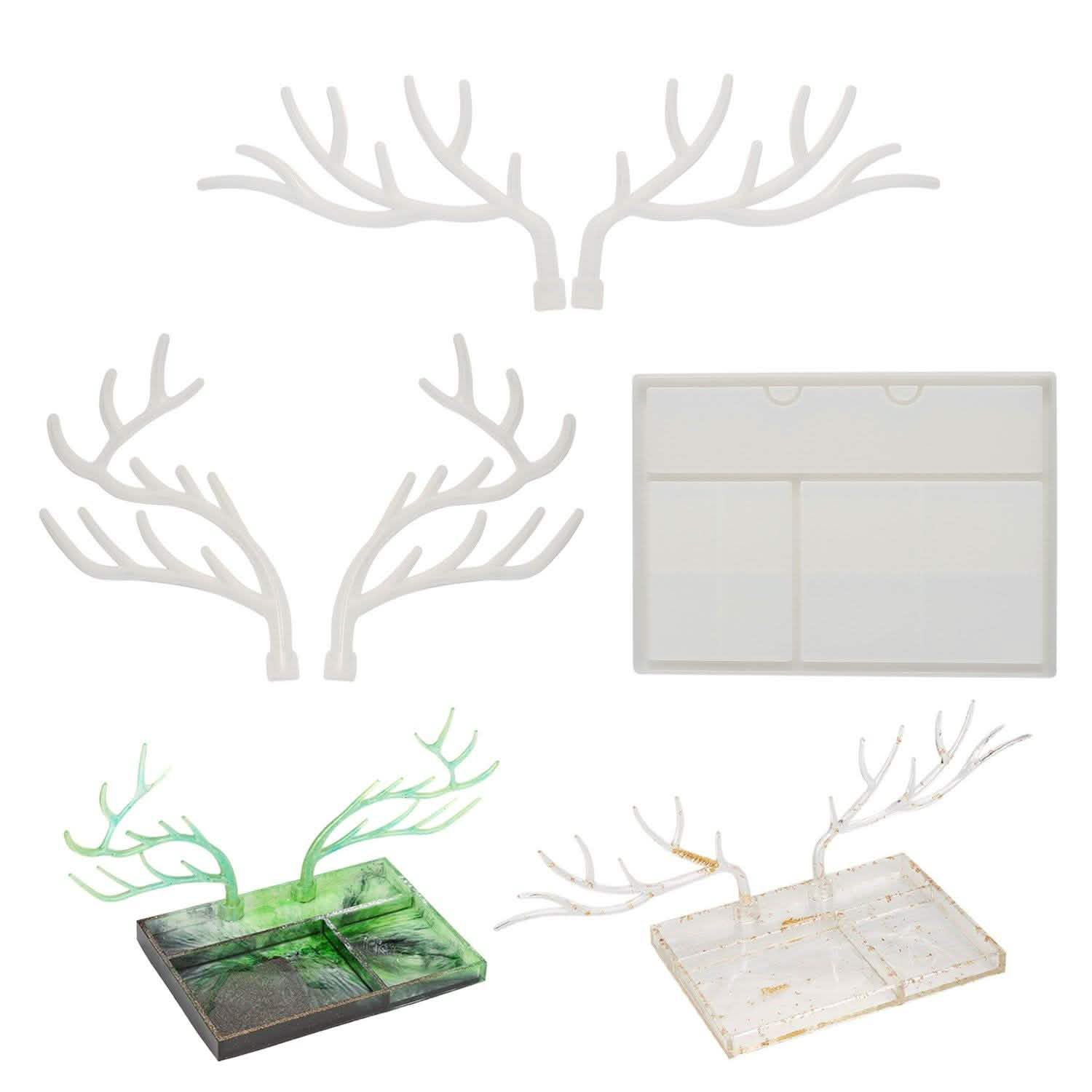 Moule en silicone en résine époxy, plateau en forme de branche de cerf, présentoir à bijoux