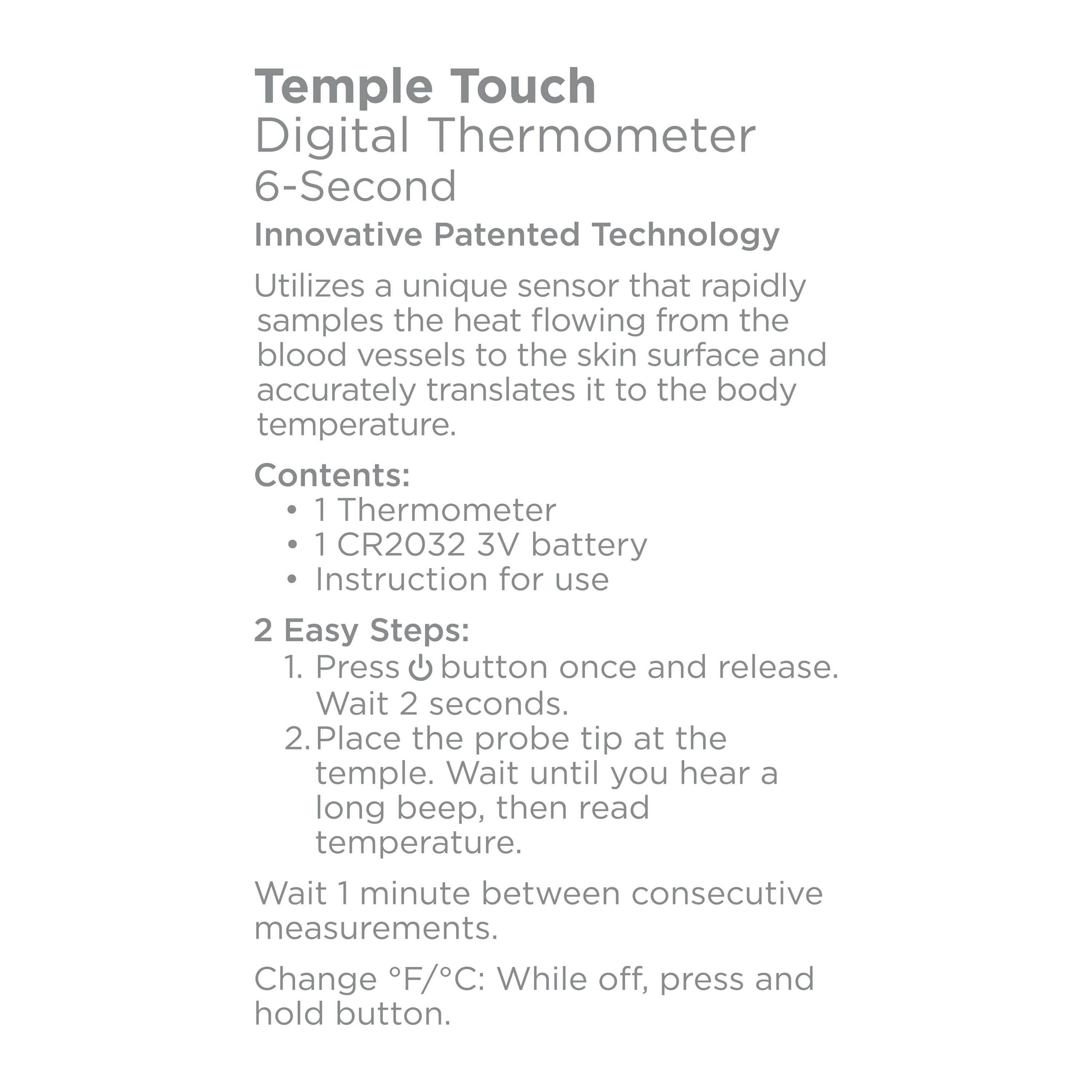 Thermomètre numérique Equate Temple Touch 6 secondes