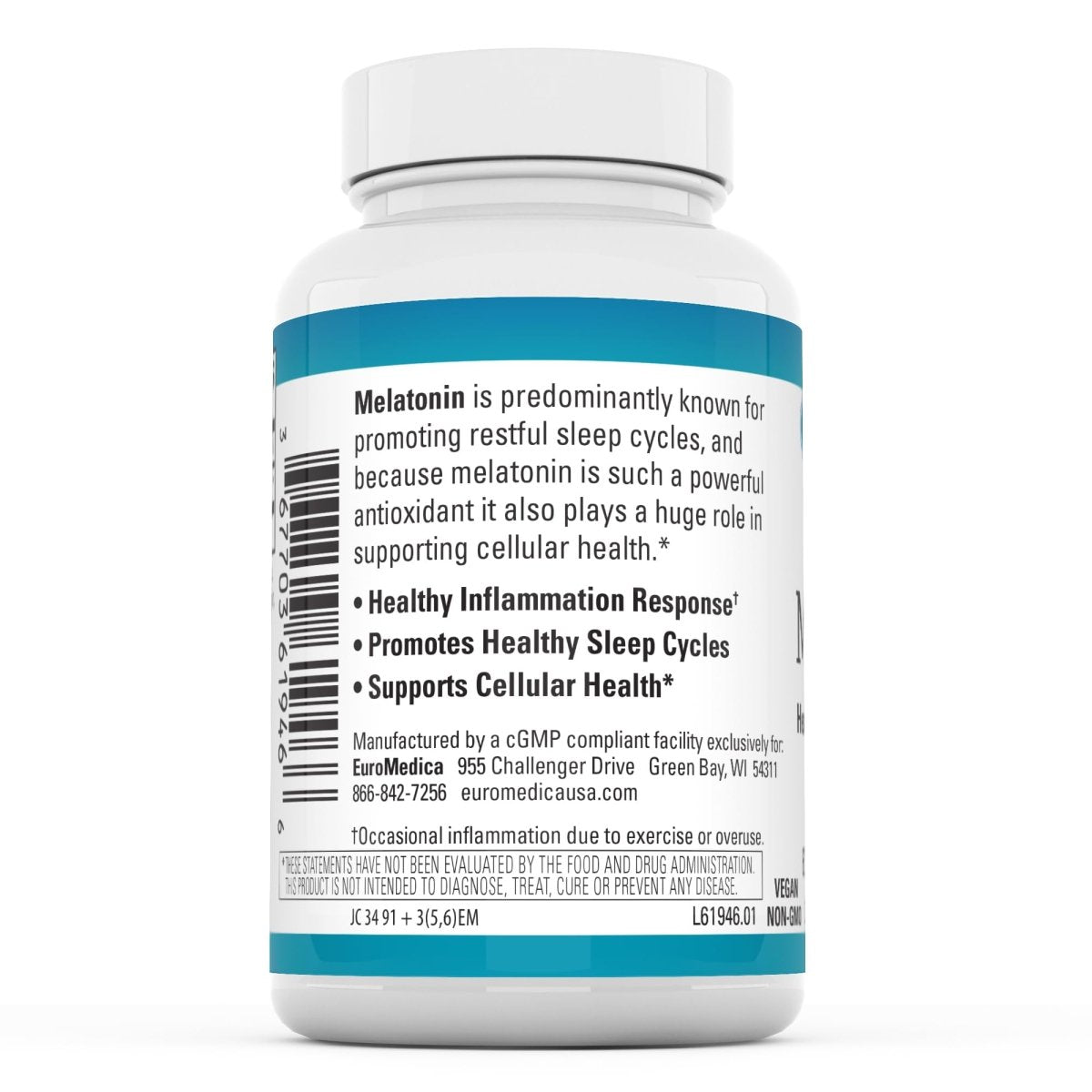 Euromedica Melatonin 10mg - 60 Sustained Release Tablets - Non-GMO, Vegan, Gluten Free - 60 Servings