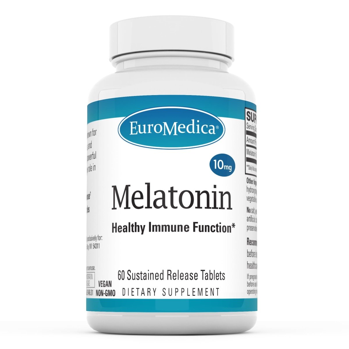 Euromedica Melatonin 10mg - 60 Sustained Release Tablets - Non-GMO, Vegan, Gluten Free - 60 Servings