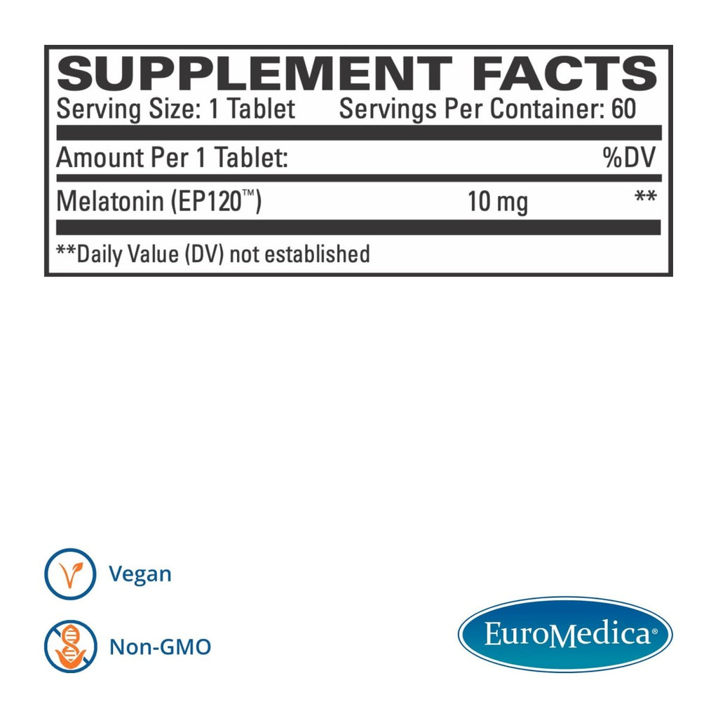 Euromedica Melatonin 10mg - 60 Sustained Release Tablets - Non-GMO, Vegan, Gluten Free - 60 Servings