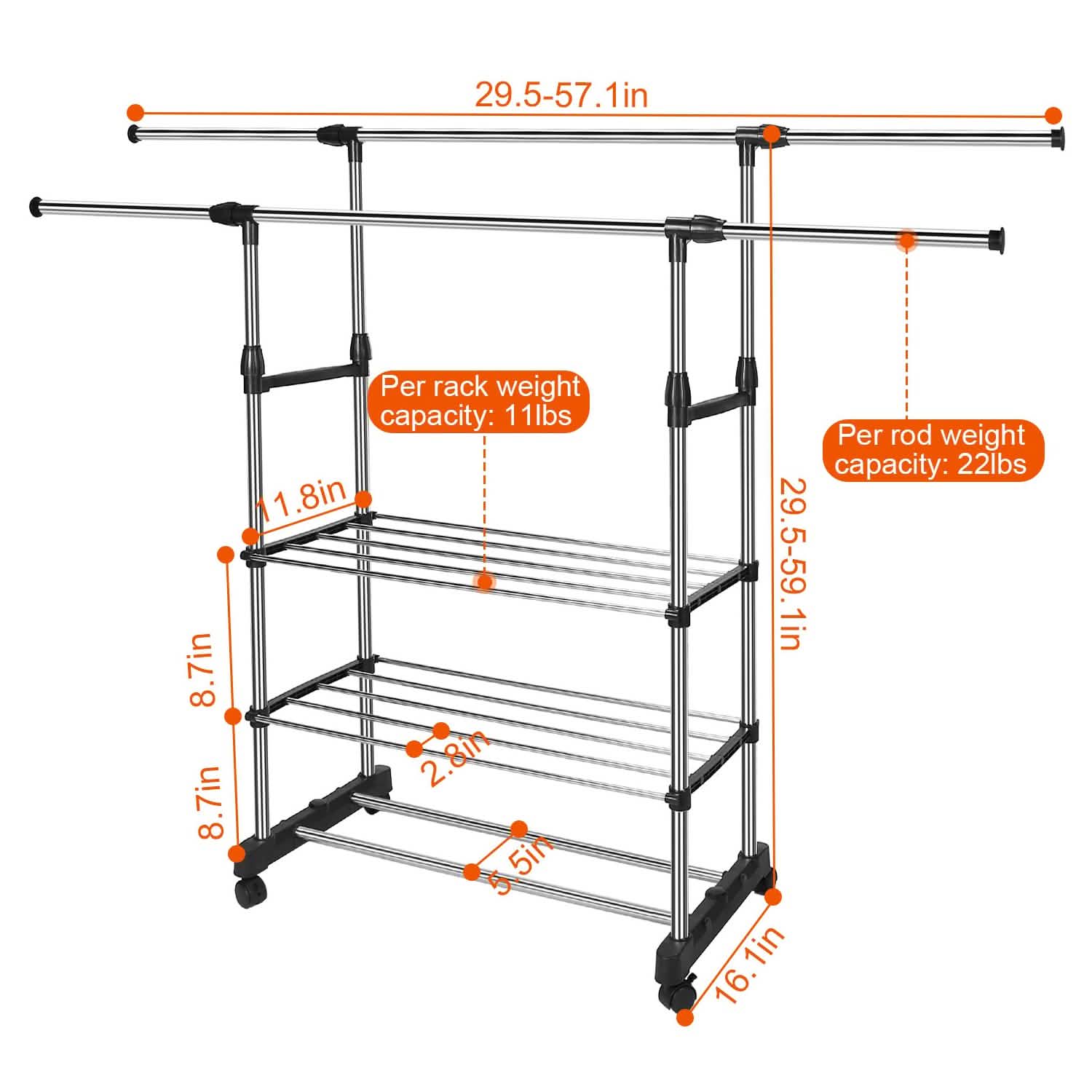 Portant à vêtements extensible