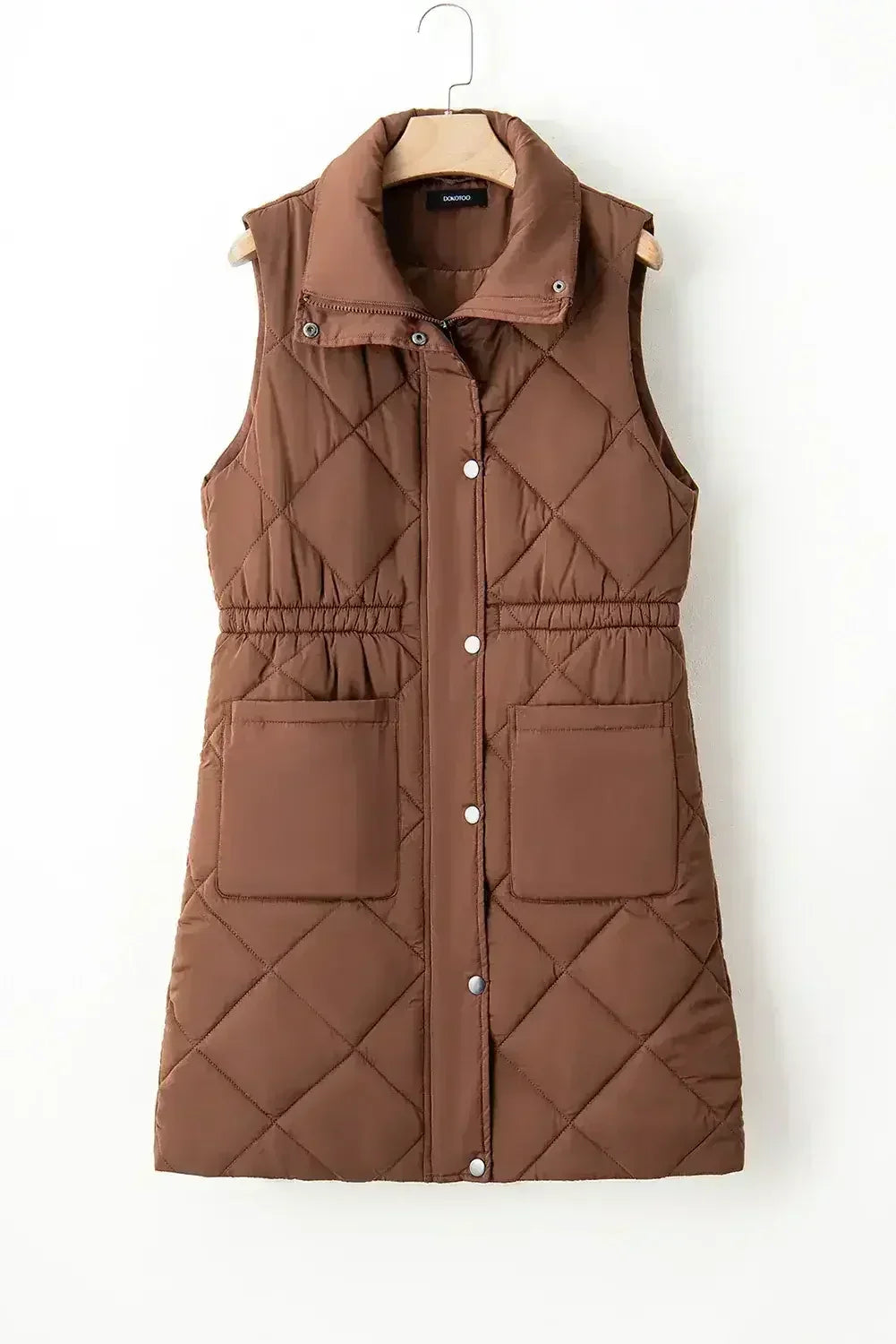 Gilet matelassé col montant à poches - couleur Café