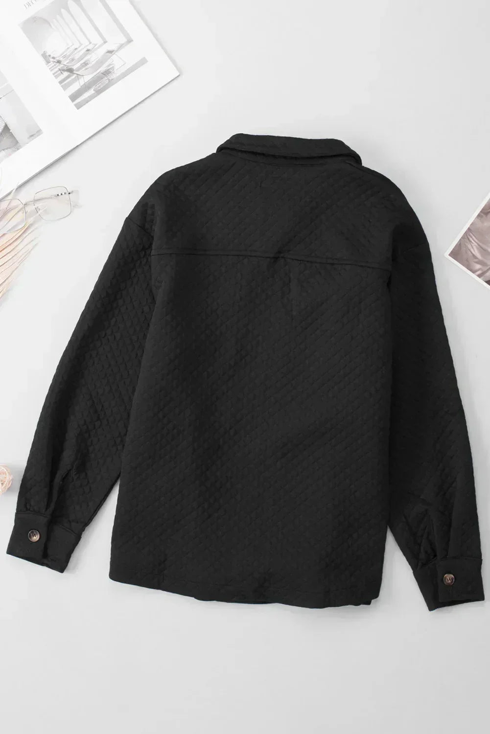 Veste chemise matelassée rétro texturée à losanges noirs – Femstylo