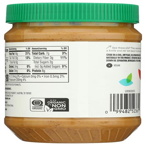 Beurre de cacahuètes crémeux biologique sans sucre et sans sel ajouté Whole Foods Market, 737 g