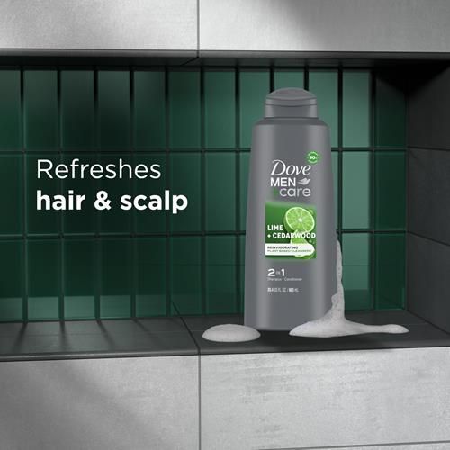 Dove Men+Care Homme Shampooing et revitalisant 2 en 1 Citron vert et cèdre pour des cheveux d’apparence saine Nettoyants d'origine naturelle à base de plantes 603 ml