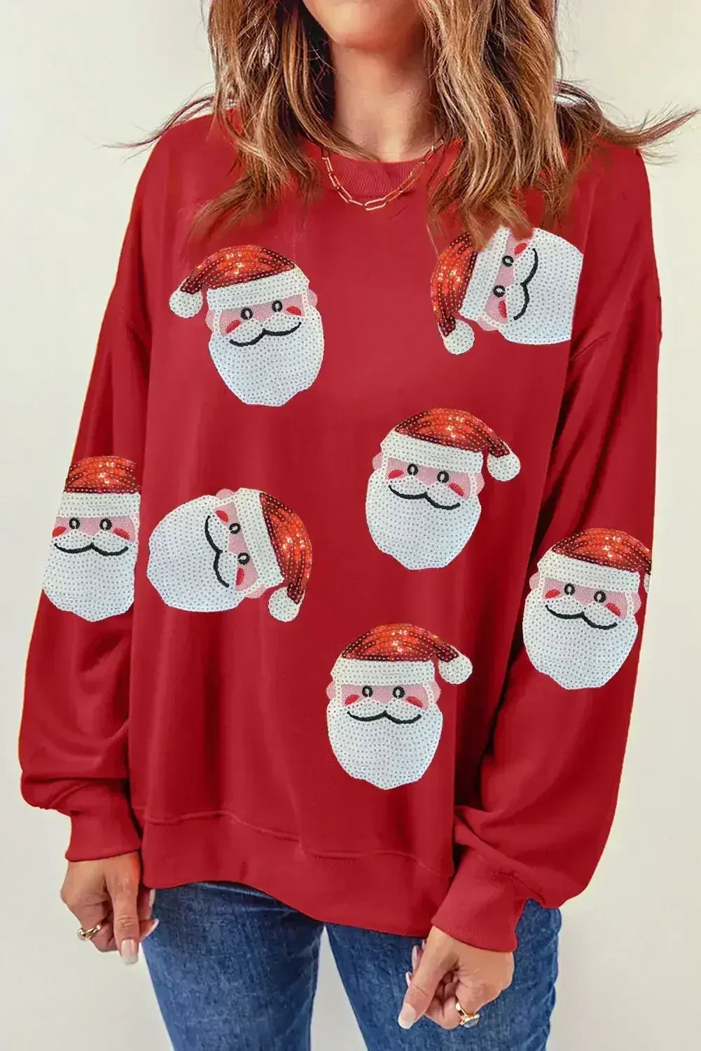 Sweat de Noël rouge à sequins avec graphique Père Noël