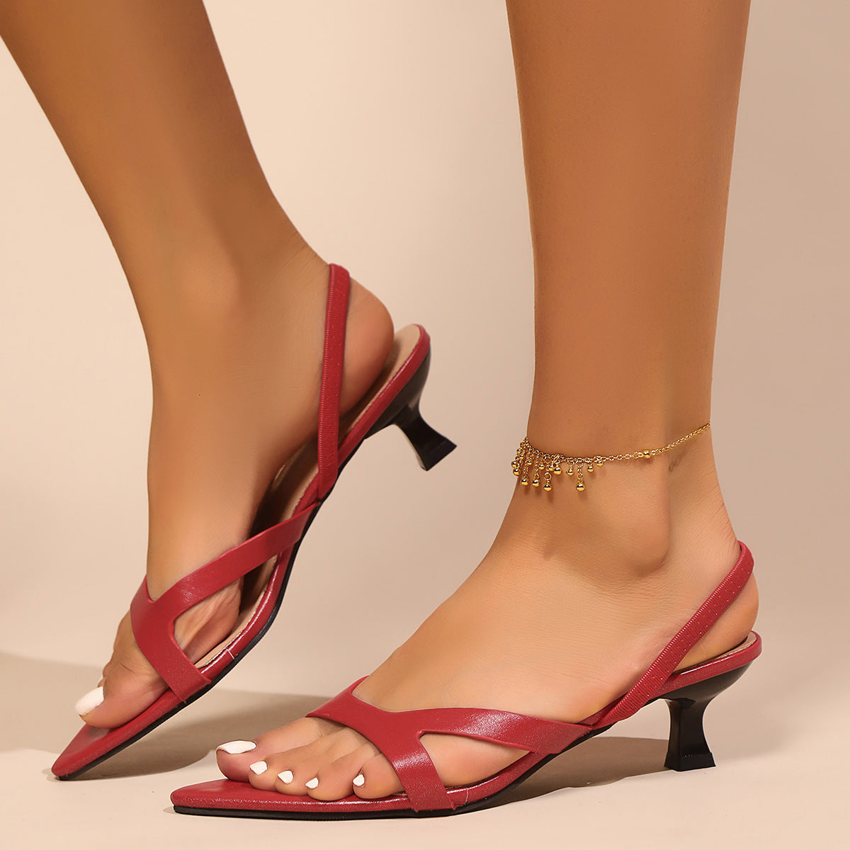 Sandales Femme à Bout Pointu et Bride Fine à Talon Bas – Minimaliste Été Grande Taille