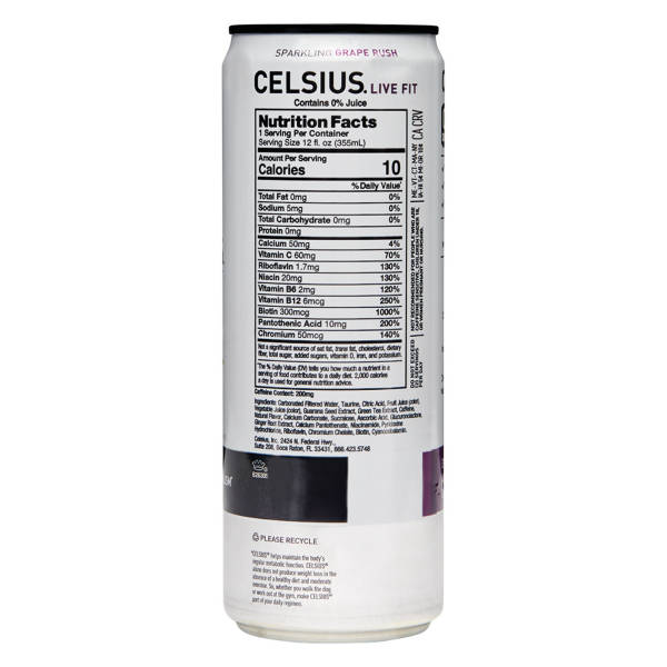 Boisson Énergisante Pétillante Celsius Sparkling Grape Rush, 355 ml