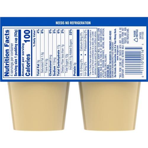 Kroger Pudding à la Vanille en Barquettes 4 x 92 g