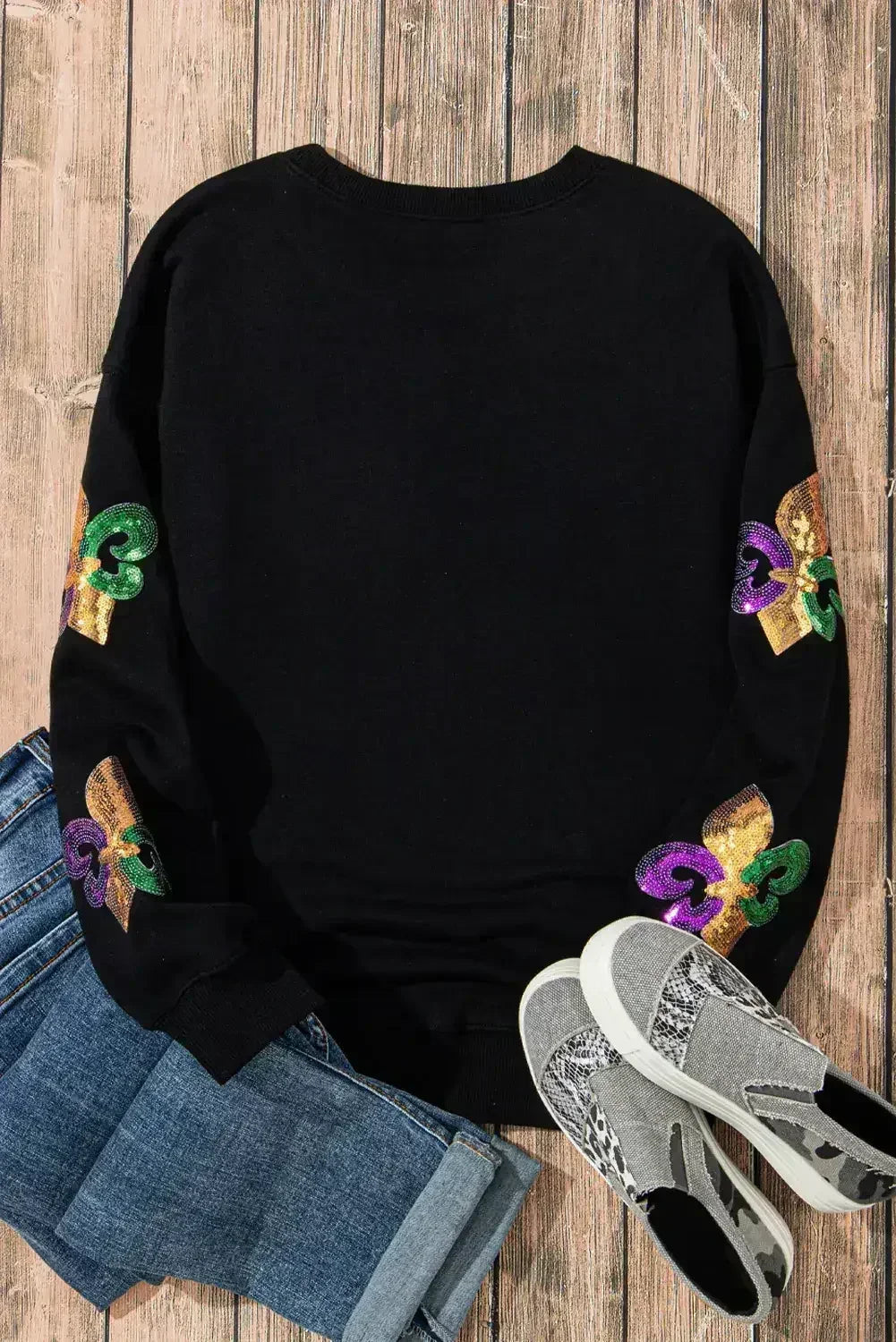 Sweat-shirt ras du cou de Mardi Gras à sequins blancs