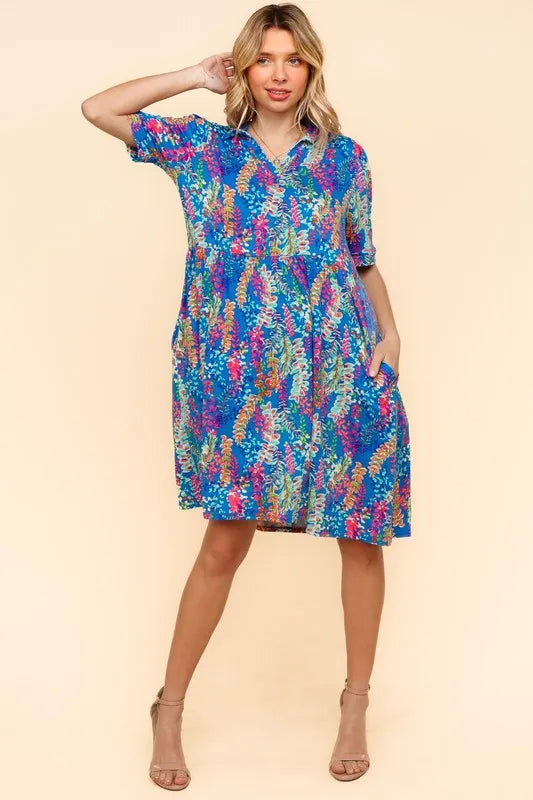 Robe Babydoll à Col Johnny avec Poches Latérales – Robe Babydoll, Robe à Col Johnny, Robe à Poches, Robe Boutonnée, Robe Coupe Ample