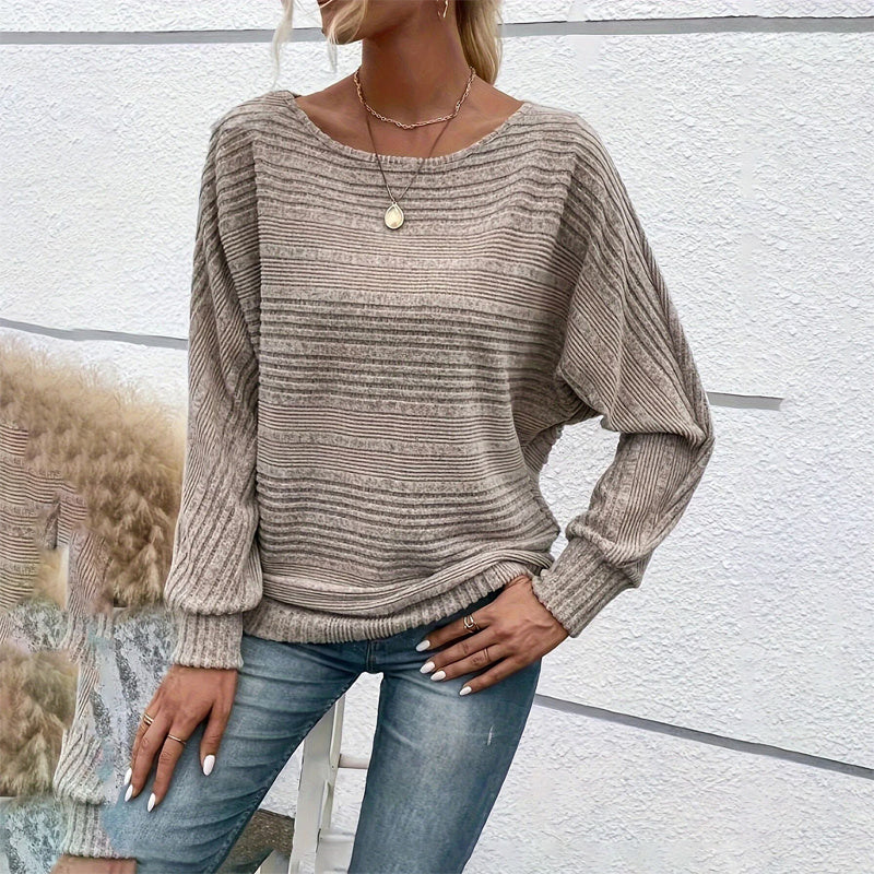 Chandail texturé à manches longues et col rond pour femme