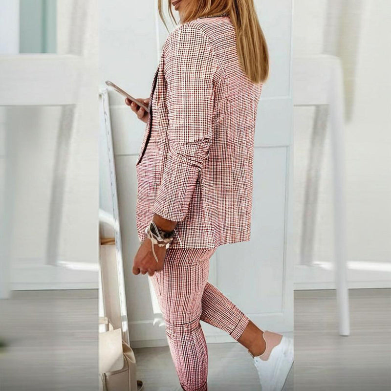 Ensemble tailleur deux pièces à carreaux pour femme