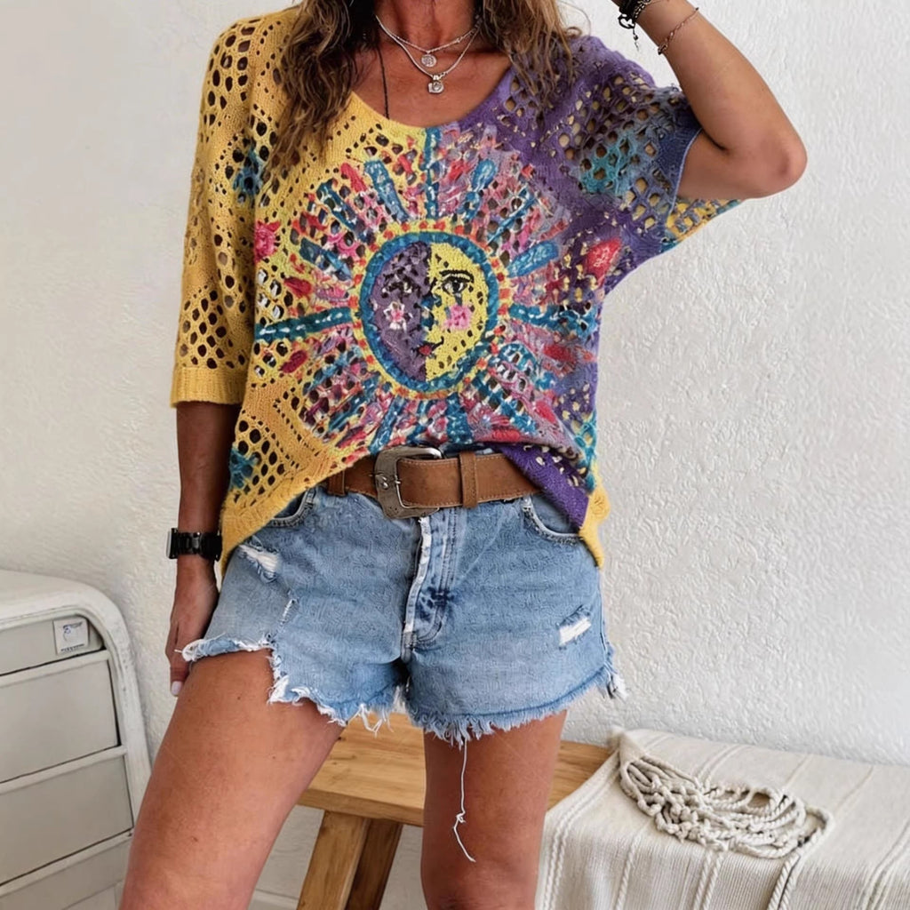 Chandail à manches chauve-souris pour femme – Coupe décontractée en tricot 3D ajouré