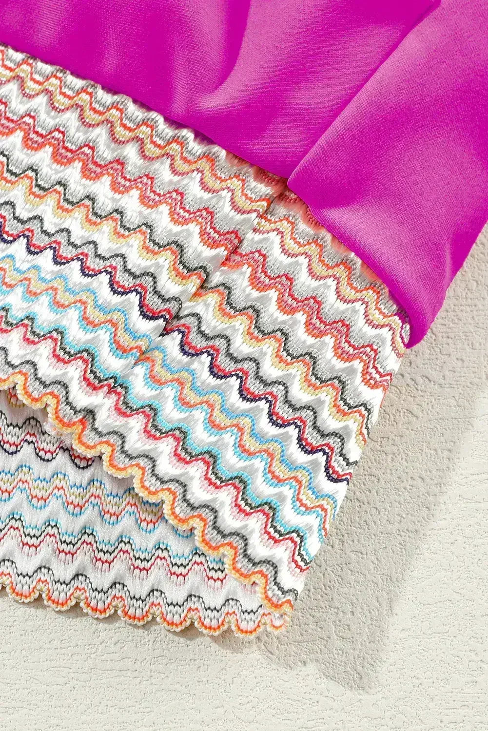 Ensemble bikini taille haute à fines bretelles patchwork rayé rose