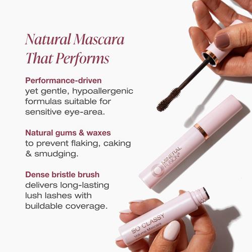 Mineral Fusion So Classy Volumizing & Lengthening Mascara, 0.3 Fl Oz, Dark Brown, Eye Makeup For Dramatic, Fuller Lashes, Helps Prevent Caking, Flaking & Smudging