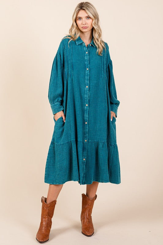 Nouvelle robe chemise longue à volants en gaze de coton délavée pour femme – Un design tendance, chic, décontracté et féminin pour toute occasion