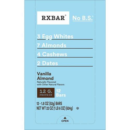 Barres protéinées Rxbar, En-cas protéiné, Barres d'en-cas, Amande Vanille, Boîte de 624 g (12 barres)