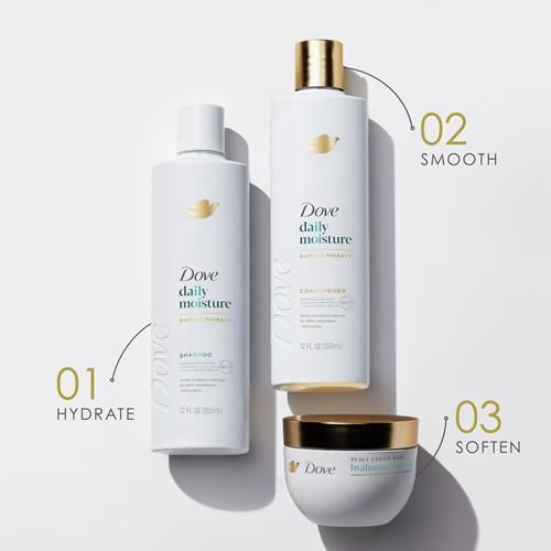 Shampooing Dove Soin Démêlant Hydratation Quotidienne Cheveux Secs Avec Technologie Bio-Protéine Et Sérum Hyaluronique 355 ml