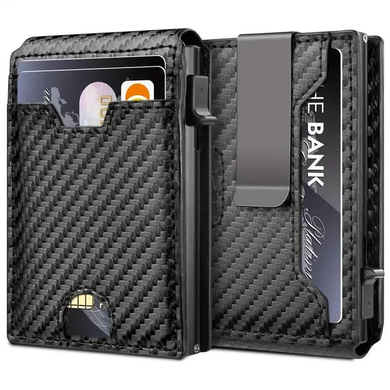 Portefeuille Minimaliste en Fibre de Carbone pour Homme – Bifold Fin avec Pince à Billets et Protection RFID