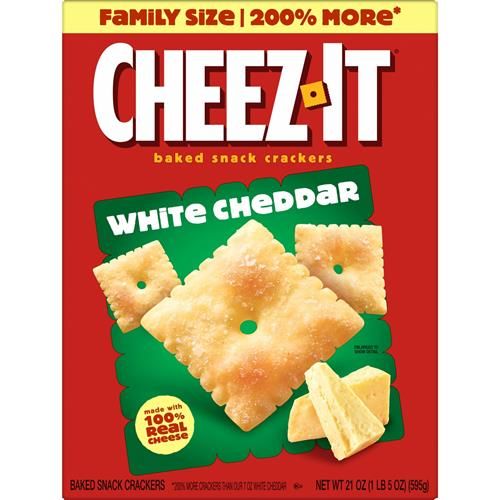 Cheez-It Craquelins au fromage, Craquelins cuits au four, Collations pour le dîner, Format familial, Cheddar blanc, Boîte de 595g (1 boîte)