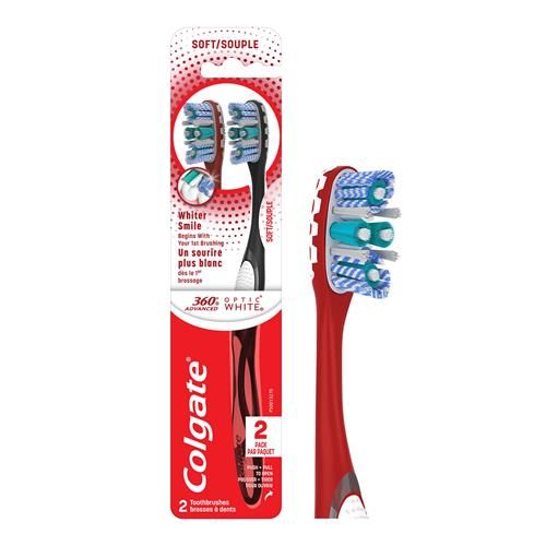 Colgate 360 Advanced Optic White Brosse à Dents, Souple, Lot de 2