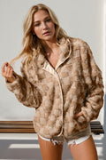 Veste douillette et tendance pour femme en tissu duveteux à carreaux à manches longues Double Take