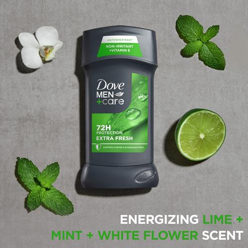 Dove Men+Care Anti-Transpirant en bâton Extra Fresh pour homme – Protection 72 heures contre la sueur et les odeurs, avec 1/4 de crème hydratante et parfum d'agrumes longue durée, 76 g