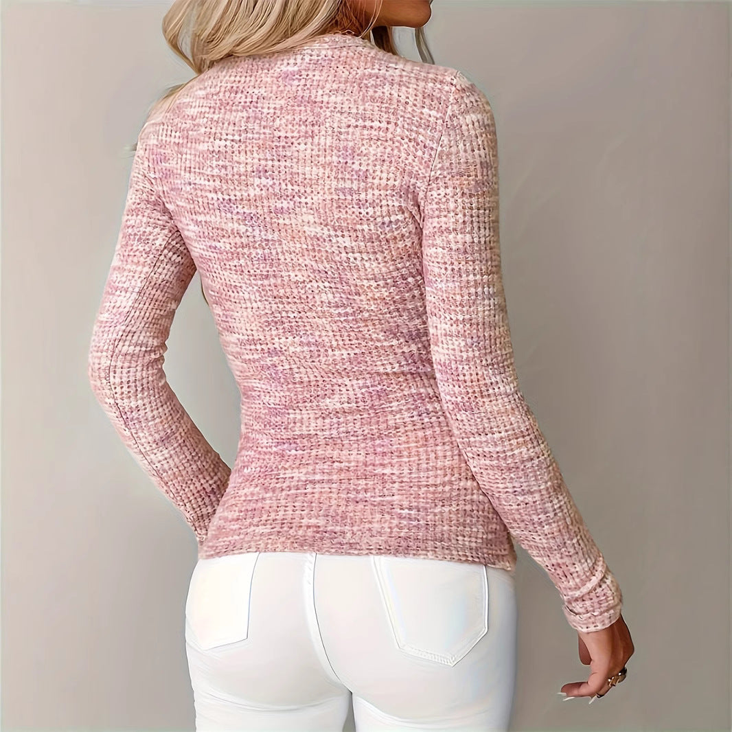 Pull à manches longues slim en tricot pour femme avec fermeture éclair