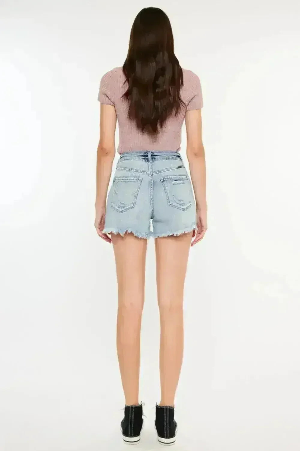 Short en jean délavé Kancan taille haute avec poches