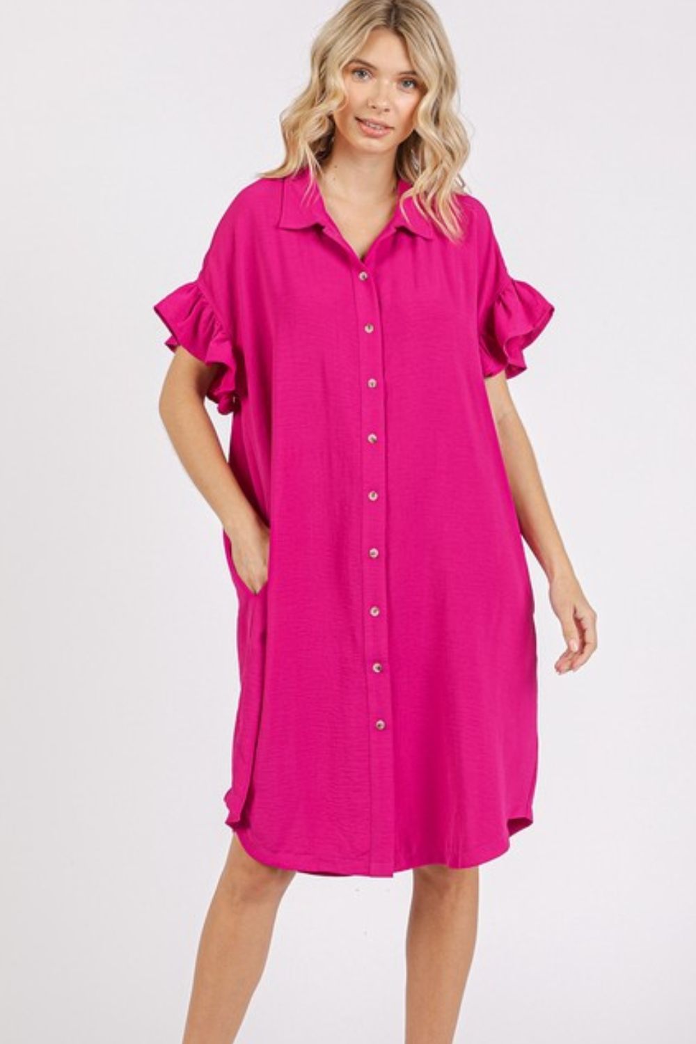 Nouvelle Robe Boutonnée à Manches Volantes avec Poches pour Femme – Tendance, Décontractée, Féminine, Pratique & Design Élégant pour Toute Occasion