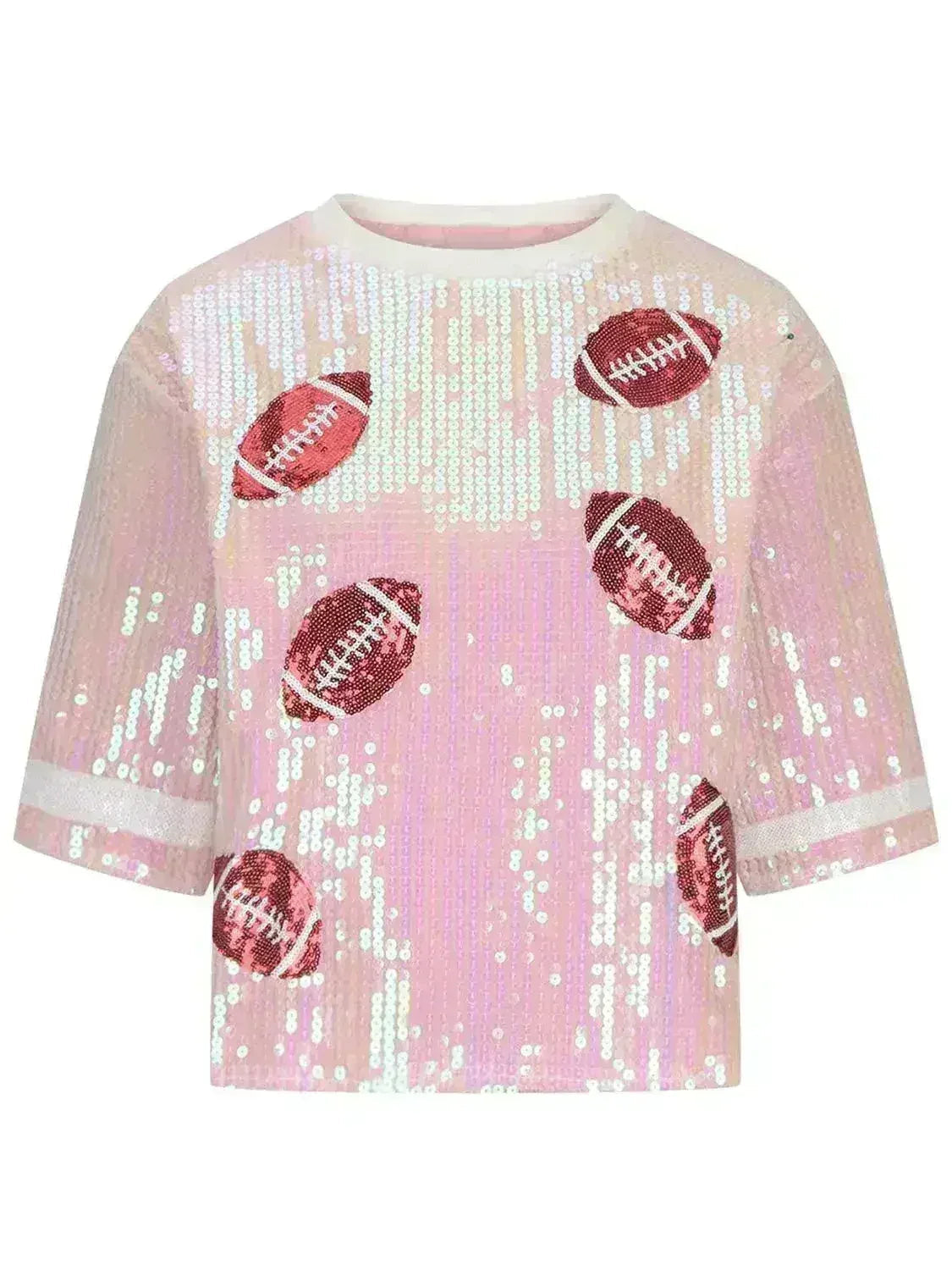 Haut de football à paillettes – Blouse étincelante à demi-manches | Femstylo