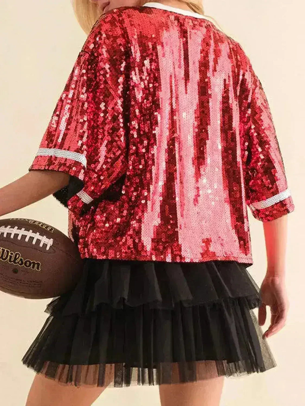 Haut de football à paillettes – Blouse étincelante à demi-manches | Femstylo