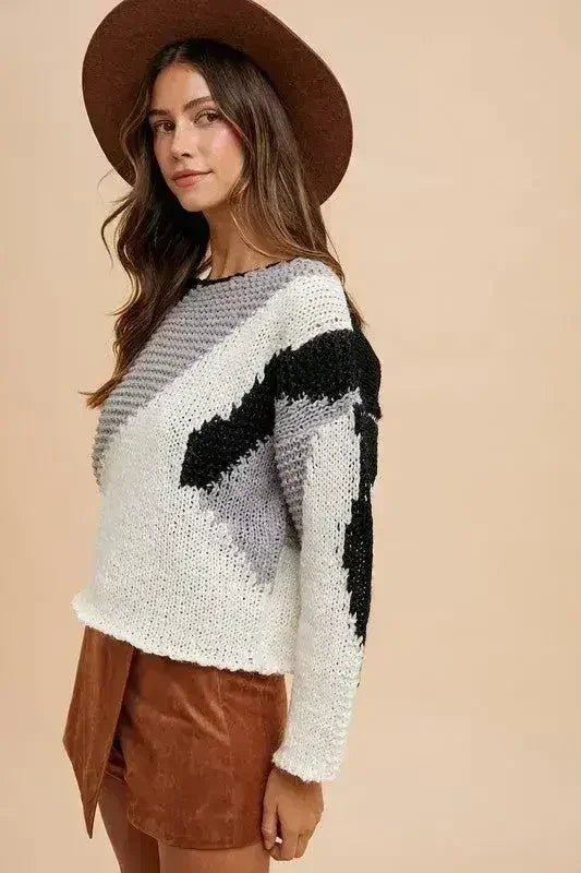 Pull Annie avec blocs de couleur et épaules tombantes - Tendance et confortable