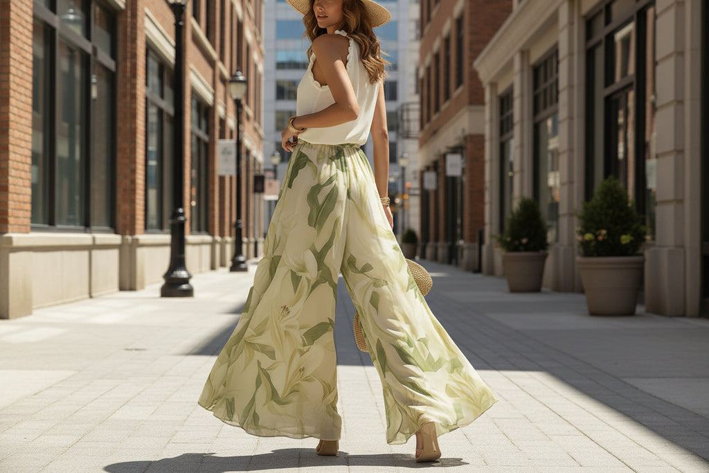 Robe longue imprimée à volants, taille ajustée – S–3XL