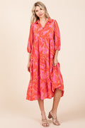 Nouvelle robe midi d'été à plusieurs niveaux, imprimée et col chemise pour femme – Une robe élégante et polyvalente au style raffiné et féminin