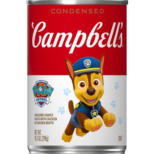 Soupe condensée pour enfants Campbell’s, pâtes en forme de patte de patrouille avec poulet dans un bouillon de poulet, boîte de 10,5 oz