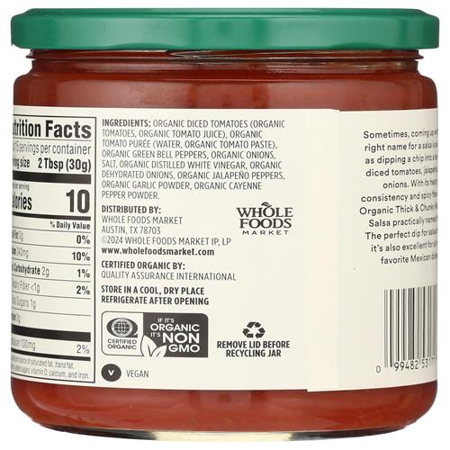Salsa biologique épaisse et généreuse à l'intensité moyenne, 453 g, de Whole Foods Market