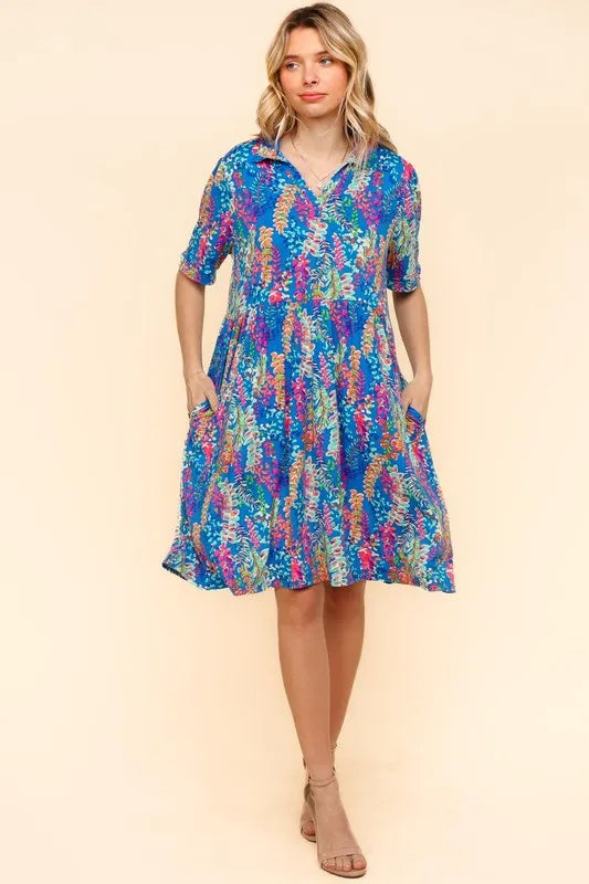 Robe Babydoll à Col Johnny avec Poches Latérales – Robe Babydoll, Robe à Col Johnny, Robe à Poches, Robe Boutonnée, Robe Coupe Ample