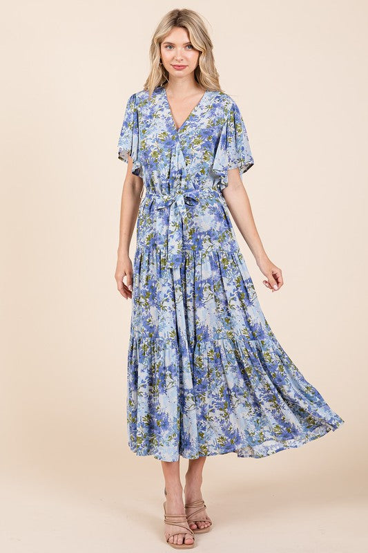 Nouvelle Robe Été Femme Fleurie à Volants, Taille Ceinturée, Manches Courtes – Féminine, Élégante, Joyeuse, Bohème Chic, Fluide & Gracieuse
